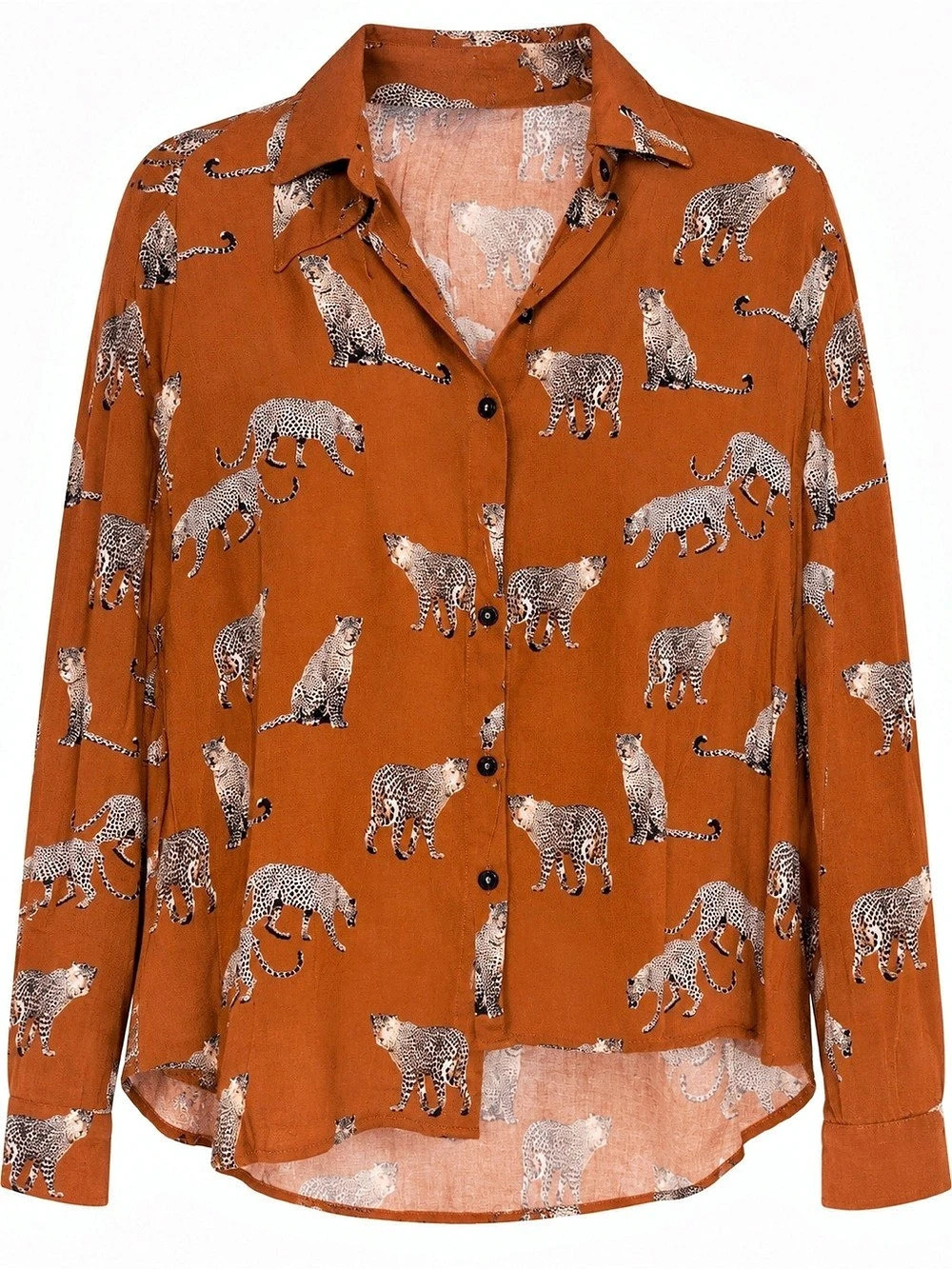 Leopard Button Down in terracota & Brown